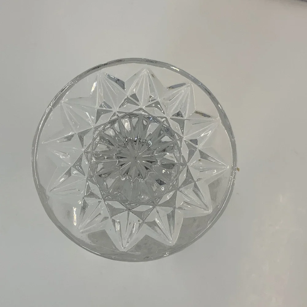 Vintage Cut Crystal Glass‎ Footed Trumpet Vase Starburst Scalloped Rim 8 Inch